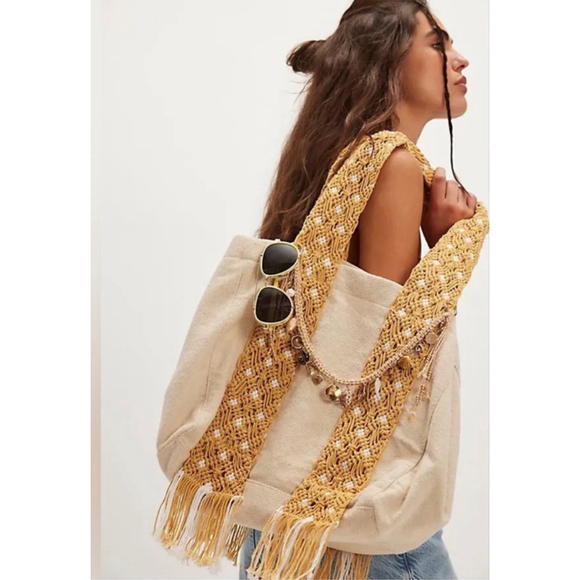 Free People Handbags - Free People Mia Macrame Strap Tote NWT Boho Revival Fringe Oversized Carryall